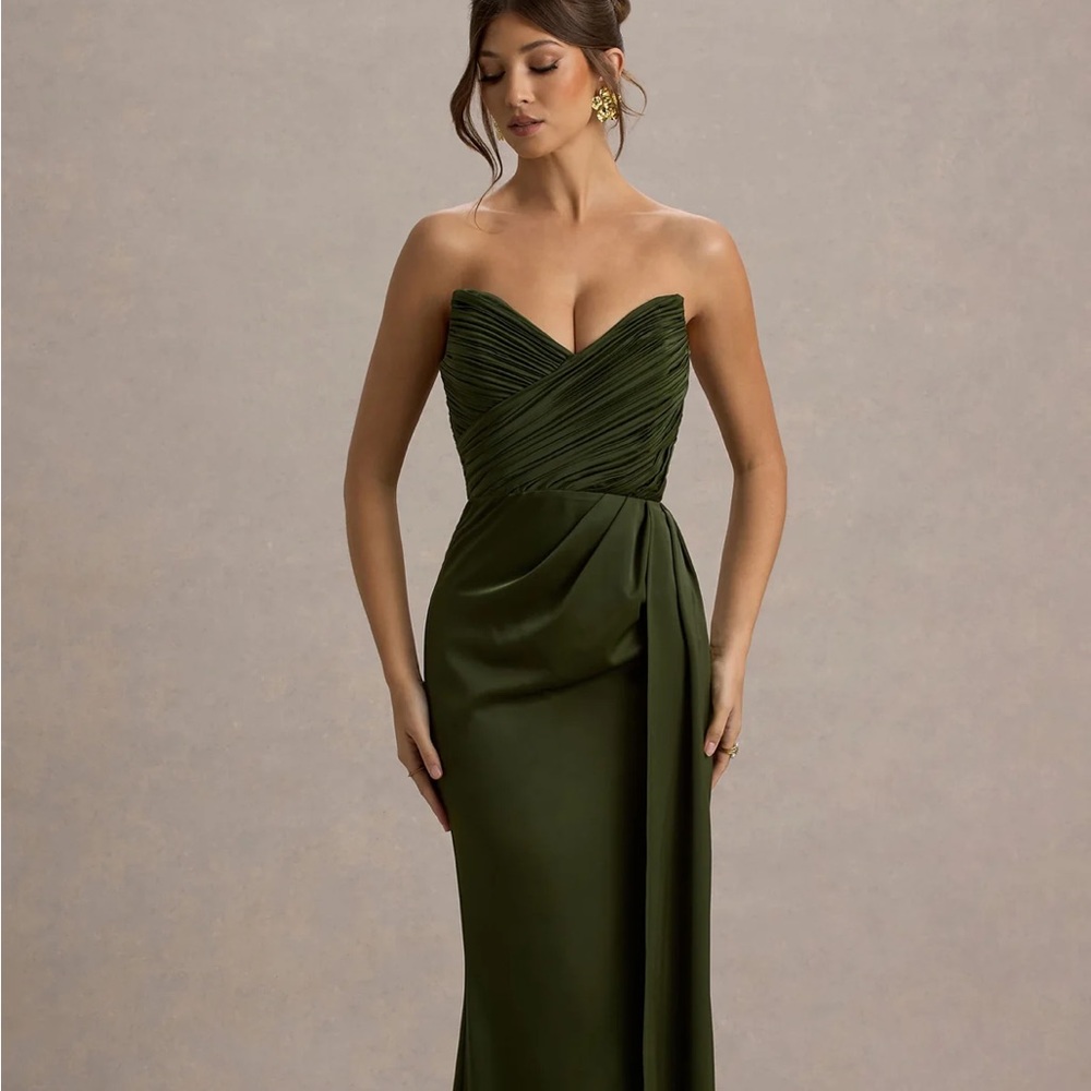 NWT 👗 Club L London Elegant Strapless Olive Green Dress